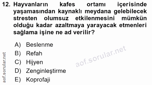 12. soru: Hayvanların kafes ortamı içerisinde yaşamasından kaynaklı meydana gelebilecek stresten olumsuz etkilenmesini mümkün o…