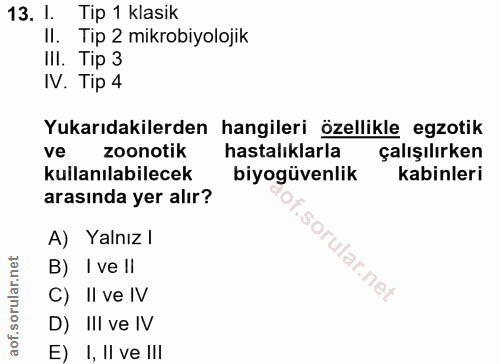 13. soru: I. Tip 1 klasik Il. Tip 2 mikrobiyolojik III. Tip 3 N. Tip 4 Yukarıdakilerden , hangileri özellikle egzotik ve zoonot…
