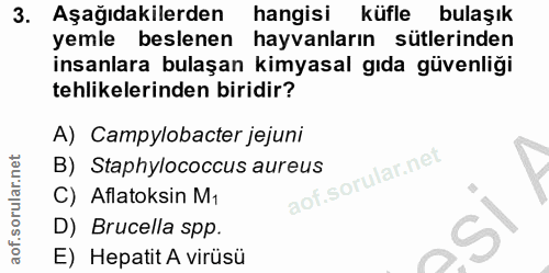 3. soru: Aşağıdakilerden hangisi küfle bulaşık yemle beslenen hayvanların sütlerinden insanlara bulaşan kimyasal gıda güvenliğ…