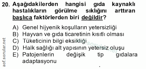 20. soru: Aşağıdakilerden hangisi gida kaynaklı hastalıkların görülme sıklığını arttiran başlıca faktörlerden biri değildir? A)…