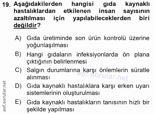 19. soru: Aşağıdakilerden hangisi gıda kaynaklı hastalıklardan etkilenen insan sayısının azaltılması için yapılabileceklerden b…