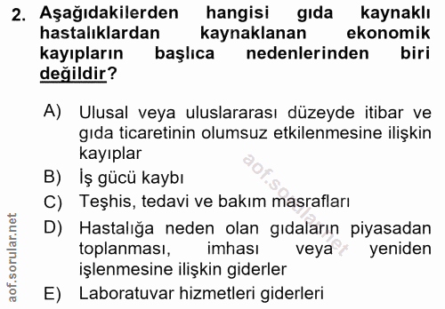 2. soru: Aşağıdakilerden hangisi gıda kaynaklı hastalıklardan kaynaklanan ekonomik kayıpların başlıca nedenlerinden biri değil…