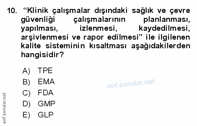 10. soru: "Klinik çalışmalar dışındaki sağlık ve çevre güvenliği çalışmalarının planlanması, yapılması, izlenmesi, kaydedilmesi…