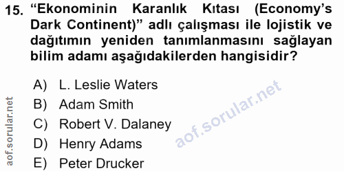 15. soru: "Ekonominin Karanlık Kitası (Economy's Dark Continent)" adlı çalışması ile lojistik ve dağıtımın yeniden tanımlanması…