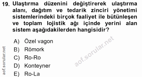 19. soru: Ulaştırma düzenini değiştirerek ulaştırma alanı, dağıtım ve tedarik zinciri yönetimi sistemlerindeki birçok faaliyet…