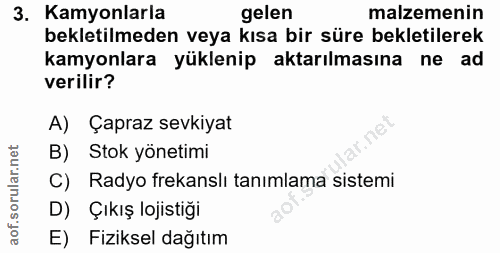 3. soru: Kamyonlarla gelen malzemenin bekletilmeden veya kısa bir süre bekletilerek kamyonlara yüklenip aktarılmasına ne ad ve…