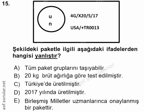 15. soru: 4G/X20/S/17 n USA/+TR0013 Şekildeki paketle ilgili aşağıdaki ifadelerden hangisi yanlıştır? A) Tüm paket gruplarını t…