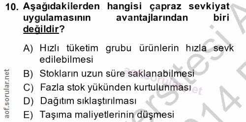 10. soru: Aşağıdakilerden hangisi çapraz sevkiyat uygulamasının avantajlarından biri değildir? A) Hızlı tüketim grubu ürünlerin…