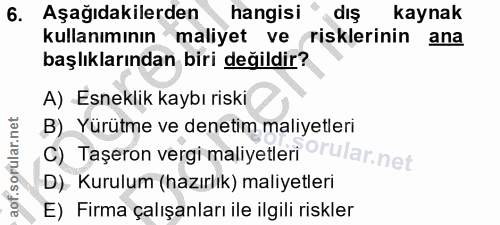 6. soru: Aşağıdakilerden hangisi diş kaynak kullanımının maliyet ve risklerinin ana başlıklarından biri değildir? A) Esneklik…