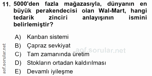 11. soru: 5000'den fazla mağazasıyla, dünyanın en büyük perakendecisi olan Wal-Mart, hangi tedarik zinciri anlayışının ismini b…