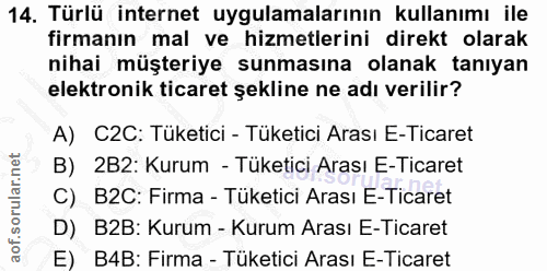 14. soru: Türlü internet uygulamalarının kullanımı ile firmanın mal ve hizmetlerini direkt olarak nihai müşteriye sunmasına ola…