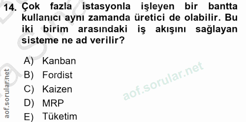 14. soru: Çok fazla istasyonla işleyen bir bantta kullanıcı aynı zamanda üretici de olabilir. Bu iki birim arasındaki iş akışın…
