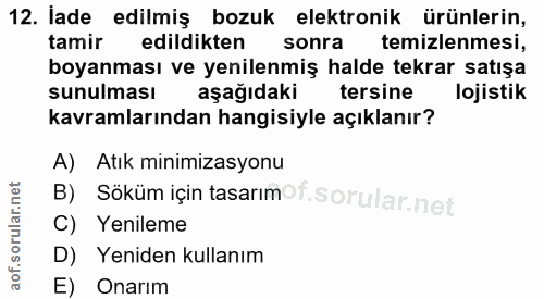 12. soru: İade edilmiş bozuk elektronik ürünlerin, tamir edildikten sonra temizlenmesi, boyanması ve yenilenmiş halde tekrar sa…