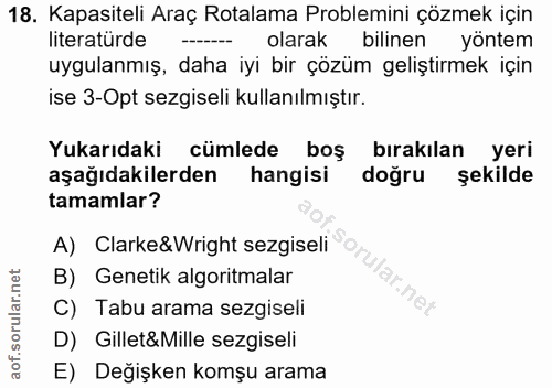 18. soru: Kapasiteli Araç Rotalama Problemini çözmek için literatürde olarak bilinen yöntem uygulanmış, daha iyi bir çözüm geli…