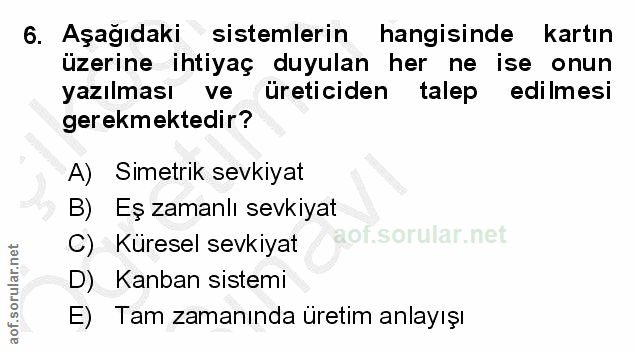 6. soru: Aşağıdaki sistemlerin hangisinde kartın üzerine ihtiyaç duyulan her ne ise onun yazılması ve üreticiden talepl edilme…