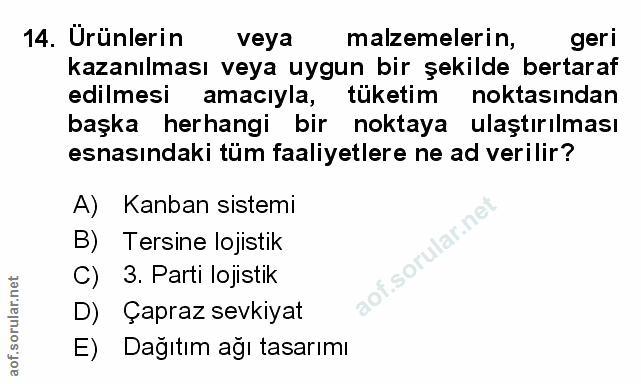 14. soru: Ürünlerin veya malzemelerin, geri kazanılması veya uygun bir şekilde bertaraf edilmesi amacıyla, tüketim noktasından…
