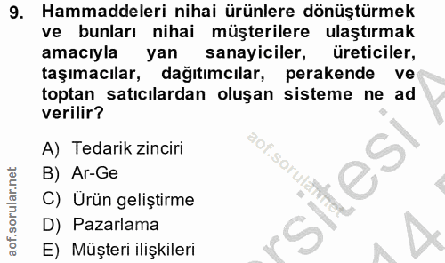 9. soru: Hammaddeleri nihai ürünlere dönüştürmek ve bunları nihai müşterilere ulaştırmak amacıyla yan sanayiciler, üreticiler,…