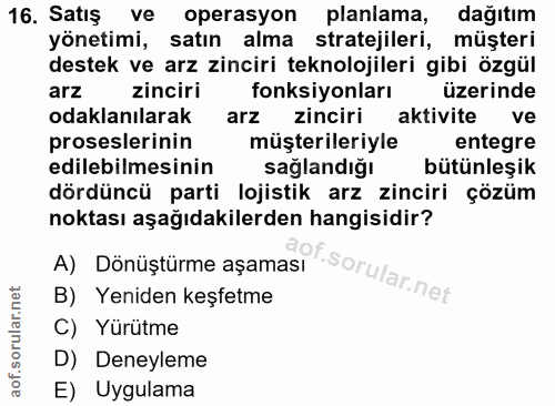 16. soru: Satış ve operasyon planlama, dağıtım yönetimi, satın alma stratejileri, müşteri destek ve arz zinciri teknolojileri g…
