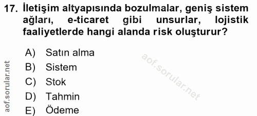 17. soru: Iletişim altyapısında bozulmalar, geniş sistem ağları, e-ticaret gibi unsurlar, lojistik faaliyetlerde hangi alanda r…