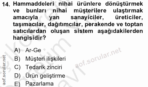 14. soru: Hammaddeleri nihai ürünlere dönüştürmek ve bunları nihai müşterilere ulaştırmak amacıyla y yan sanayiciler, üreticile…