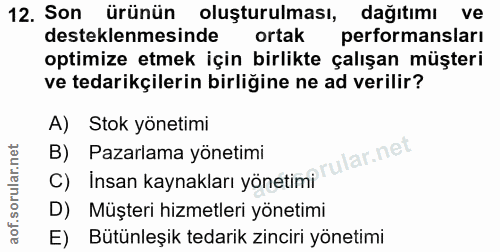12. soru: Son ürünün oluşturulması, dağıtımı ve desteklenmesinde ortak performansları optimize etmek için birlikte çalışan müşt…