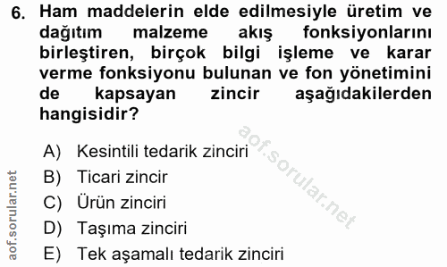 6. soru: Ham maddelerin elde edilmesiyle üretim ve dağıtım malzeme akış fonksiyonlarını birleştiren, birçok bilgi işleme ve ka…
