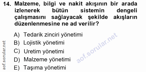 14. soru: Malzeme, bilgi ve nakit akışının bir arada izlenerek bütün sistemin dengeli çalışmasını sağlayacak şekilde akışların…