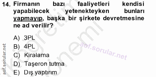 14. soru: Firmanın bazı faaliyetleri kendisi yapabilecek yetenekteyken bunları yapmayıp, başka bir şirkete devretmesine ne ad v…