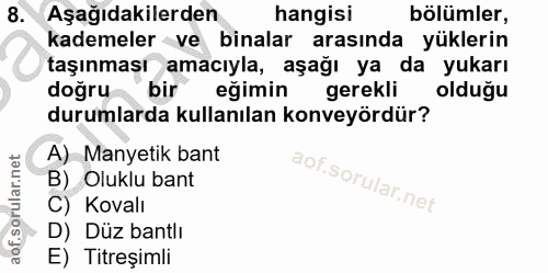 8. soru: Aşağıdakilerden hangisi bölümler, kademeler ve binalar arasında yüklerin taşınması amacıyla, aşağı ya da yukarı doğru…