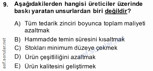9. soru: Aşağıdakilerden hangisi üreticiler üzerinde baskı yaratan unsurlardan biri değildir? A) Tüm tedarik zinciri boyunca t…