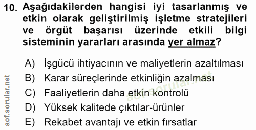 10. soru: Aşağıdakilerden hangisi iyi tasarlanmış ve etkin olarak geliştirilmiş işletme stratejileri ve örgüt başarısı üzerinde…