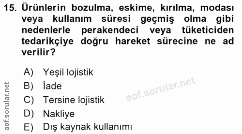 15. soru: Urünlerin bozulma, eskime, kırılma, modası veya kullanım süresi geçmiş olma gibi nedenlerle perakendeci veya tüketici…