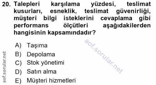 20. soru: Talepleri karşılama yüzdesi, teslimat Kusurları, esneklik, teslimat güvenirliği, müşteri bilgi isteklerini cevaplama…