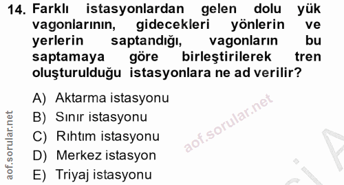 14. soru: Farklı istasyonlardan gelen dolu yük vagonlarının, gidecekleri yönlerin ve yerlerin saptandığı, vagonların bu saptama…