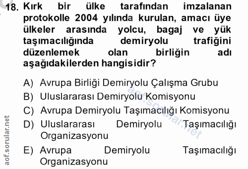18. soru: Kırk bir ülke tarafından imzalanan protokolle 2004 yılında kurulan, amacı üye ülkeler arasında yolcu, bagaj ve yük ta…