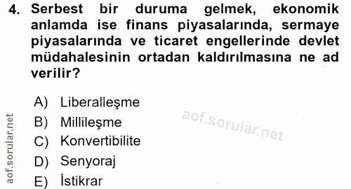 4. soru: Serbest bir duruma gelmek, ekonomik anlamda ise finans piyasalarında, sermaye piyasalarında ve ticaret engellerinde d…