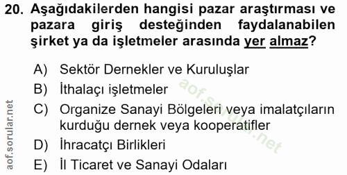 20. soru: Aşağıdakilerden hangisi pazar araştırması ve pazara giriş desteğinden faydalanabilen şirket ya da işletmeler arasında…