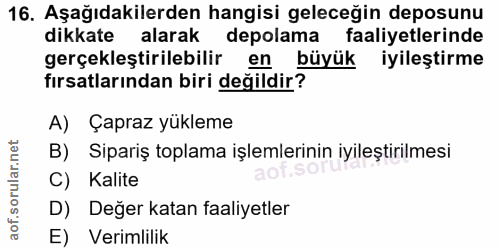 16. soru: Aşağıdakilerden hangisi geleceğin deposunu dikkate alarak depolama faaliyetlerinde gerçekleştirilebilir en büyük iyil…