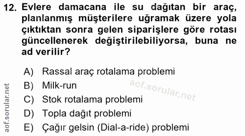 12. soru: Evlere damacana ile su dağıtan bir araç, planlanmış müşterilere uğramak üzere yola çıktıktan sonra gelen siparişlere…
