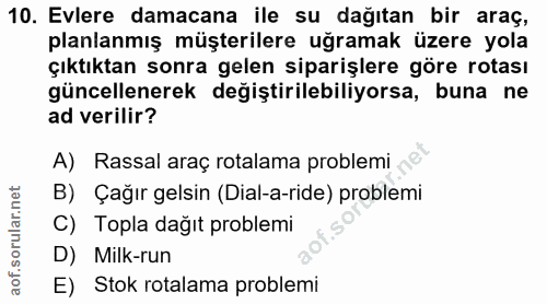 10. soru: Evlere damacana ile su dağıtan bir araç, planlanmış müşterilere uğramak üzere yola çıktıktan sonra gelen siparişlere…