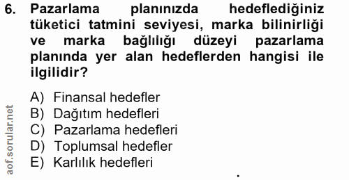 6. soru: Pazarlama planınızda hedeflediğiniz tüketici tatmini seviyesi, marka bilinirliği ve marka bağlılığı düzeyi pazarlama…
