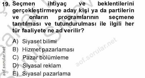 19. soru: Seçmen ihtiyaç ve beklentilerini gerçekleştirmeye aday kişi ya da partilerin ve onların programlarının seçmene tanıtı…