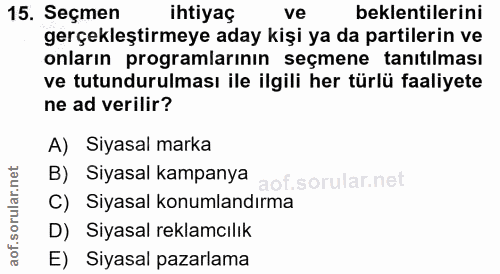 15. soru: Seçmen ihtiyaç ve beklentilerini gerçekleştirmeye aday kişi ya da partilerin ve onların programlarının seçmene tanıtı…