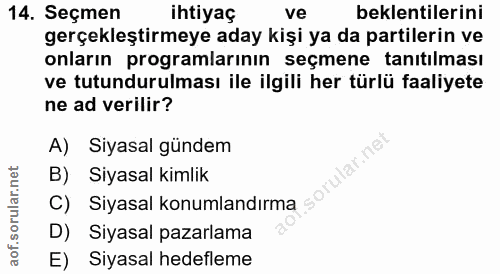 14. soru: Seçmen ihtiyaç ve beklentilerini gerçekleştirmeye aday kişi ya da partilerin ve onların programlarının seçmene tanıtı…