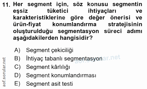 11. soru: Her segment için, söz konusu segmentin eşsiz tüketici ihtiyaçları ve karakteristiklerine göre değer önerisi ve ürün-f…