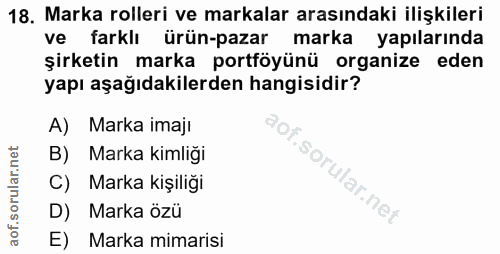 18. soru: Marka rolleri ve markalar arasındaki ilişkileri ve farklı ürün-pazar marka yapılarında şirketin marka portföyünü orga…