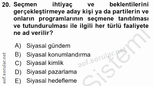 20. soru: Seçmen ihtiyaç ve beklentilerini gerçekleştirmeye aday kişi ya da partilerin ve onların programlarının seçmene tanıtı…