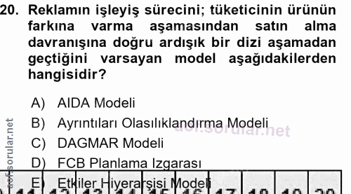 20. soru: Reklamın işleyiş sürecini; tüketicinin ürünün farkına varma aşamasından satın alma davranışına doğru ardışık bir dizi…