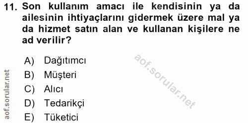 11. soru: Son kullanım amacı ile kendisinin ya da ailesinin ihtiyaçlarını gidermek üzere mal ya da hizmet satın alan ve kullana…