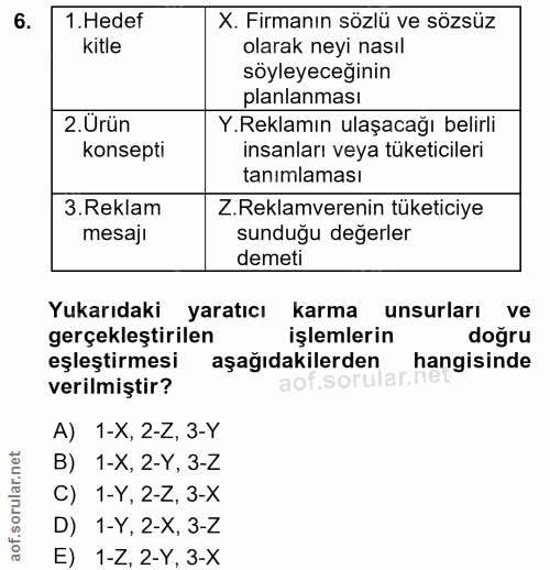 6. soru: Hedef X. Firmanın sözlü ve sözsüz kitle olarak neyi nasıl söyleyeceğinin planlanması 2.Ürün Y.Reklamın ulaşacağı beli…